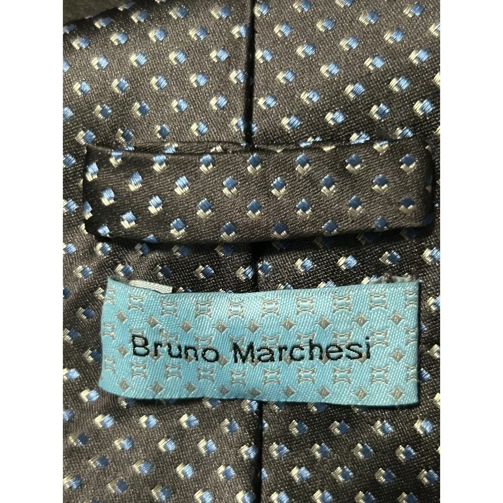 Bruno Marchesi Silk Tie Mens Black Blue Square Dot Hand Made 3.5x59 - CJ